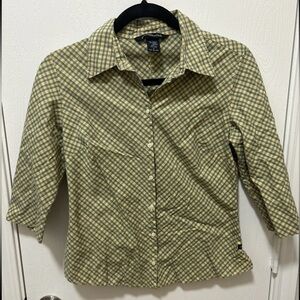 Abercrombie & Fitch Y2K Plaid Button Down 3/4 Sleeve top Women's Sz Small preppy
